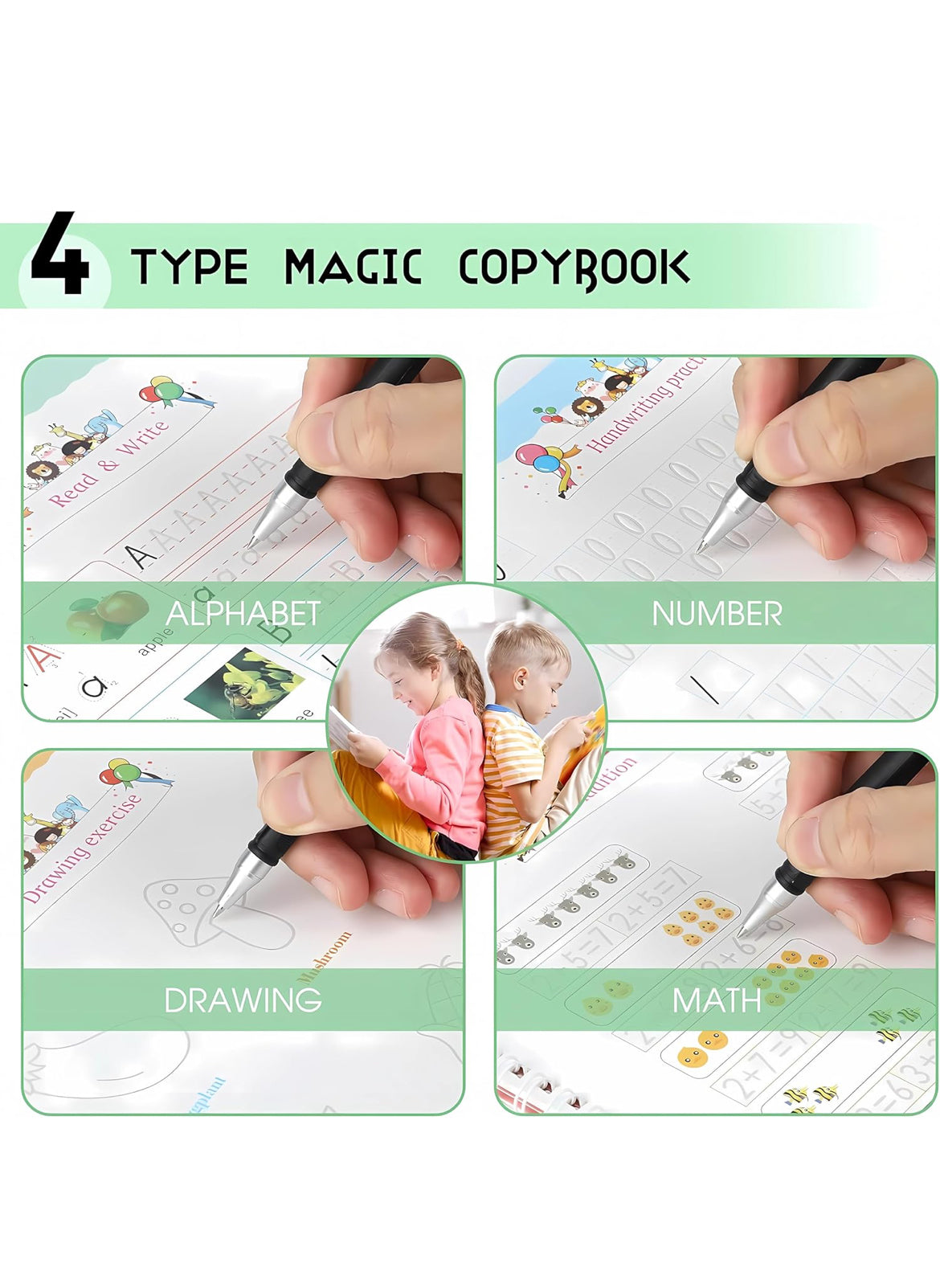 Sank Magic Book for Kids 2-5Years - 4 Books +1 Pen+10Refill- Sank Magic Practice Copy Book for Kids 2-5 Years💓💝💝