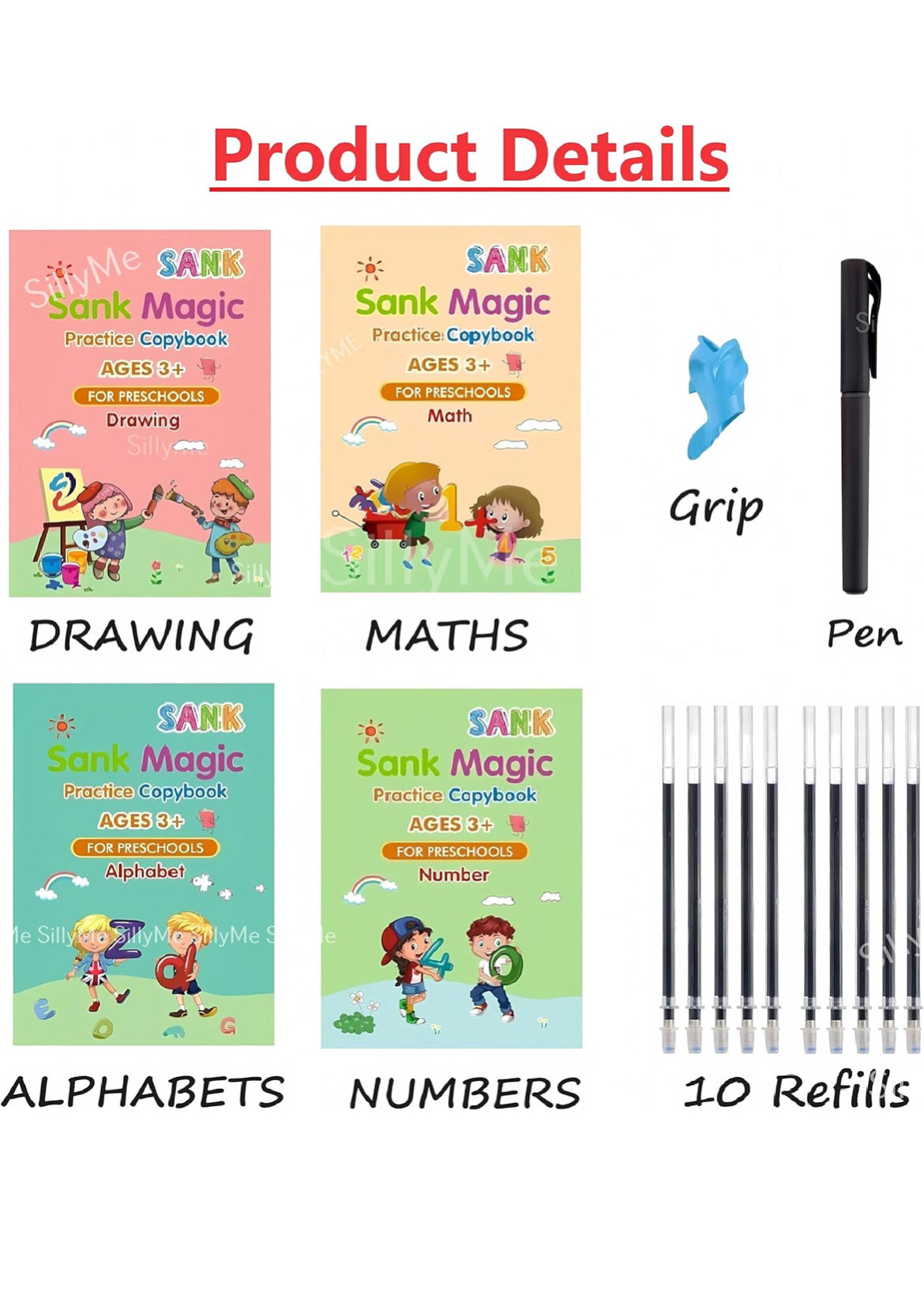 Sank Magic Book for Kids 2-5Years - 4 Books +1 Pen+10Refill- Sank Magic Practice Copy Book for Kids 2-5 Years💓💝💝